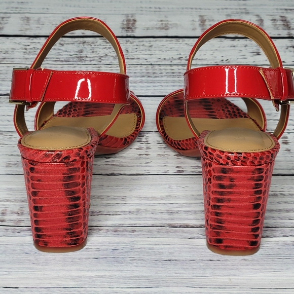 Calvin Klein Cimi Red Patent Open Toe Block Heel Sandals | 8 - Picture 8 of 11